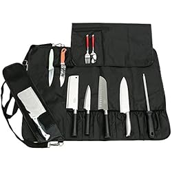QEES Trousse De Couteaux Chef Professionnel Sacoche Couteaux 18 Places avec Bandoulière en Tissus Oxford Serré Noir