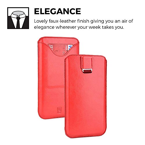 Cooper Cases(TM) Neon Pouch Custodia Universale per Smartphone da 5-5,5 pollici in Rosso (Fessure, Linguetta estraibile, Design Armonioso ed Elegante, Materiale in eccellente ecopelle)