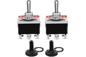 Gebildet 2pcs 6Pin/3 Position ON/OFF/ON Heavy Duty Rocker Toggle Switch 0~250V/15A DPDT Latching ON/Off/ON Switch with Waterproof Cap(Latching)