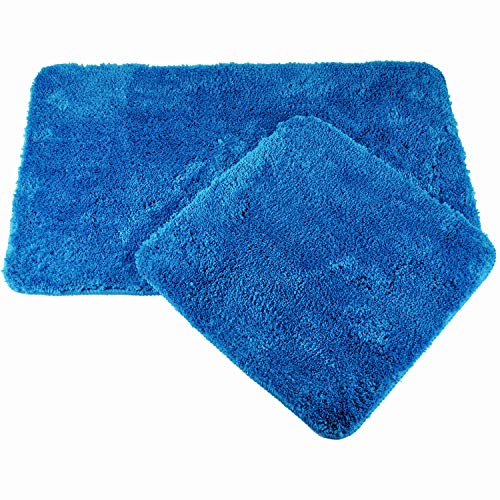 WohnDirect Alfombrilla de baño Conjunto - Alfombra baño Juego - Antideslizante - Lavable - Alfombra para el Cuarto de baño - Azul - 60 x 100 cm + 45 x 45 cm
