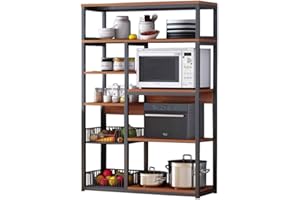 MEYVASER.COM ECOMMERCE COMPANY Estantería de Cocina, Estantería para Microondas, Mueble Auxiliar de Cocina de Niveles, Estante Abierto de Pie 2 Mallas metálicas y múltiples Estantes, 80x30x142 cm, Madera, Marrón Rustico