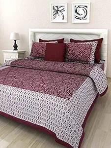 Cotton 300 TC Rajasthani Printed Traditional Chunri King Size Double Bedsheet with 2 Pillow Cover (Maroon)