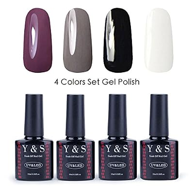 Y&S Vernis Gel Semi Permanent - Y&S UV LED Vernis à Ongles Gel Soak Off Nail Polish Kit 4 Couleurs x 10ml, Lot Noir et Blanc
