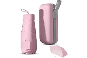 Amexo Mini Paraguas Plegable Con Estuche, Pequeño y Compacto Con 6 Costillas, Resistente al Viento y a Los Rayos UV Para Viaje, Mujer, Hombre y Niños