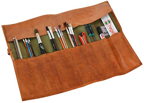Gusti Leder nature “Jace“ Werkzeugtasche Werkzeugrolltasche Werkzeugmappe Werkzeuge Rolltasche Malutensilien Hülle Ledertasche Näh und Strickzubehör Tasche Ziegenleder Vintage Braun A121b - 3