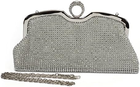 Alivictory Crystal Diamond Evening Bags Silver Wedding Clutches for Women Gold Bridal Purse (Silver)