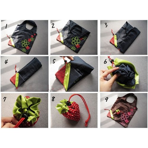 HuntGold Nette Faltbare Erdbeere Einkaufs Umwelt Wiederverwendbare Schulterhandtasche Compact Pouch (zufällige Farben) - 9