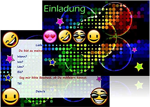 10 lustige Einladungskarten für Kindergeburtstag im Set mit 4 Smiley Emoji Geburtstags-Party Postkarte für Jungen und Mädchen. Birthday-Party Deutsche Druckerei - 2