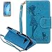 Produktbild ISENPENK Samsung Galaxy J3(2016)/J320/J3(2016)Duos Flip Case,Original Flip Bookstyle Cover Wasserdicht Shockproof Anti Slip Protection Multifunktions Leather Case Wallet Hülle,Mädchen Vögel und Katze Print Muster Pattern Wallet Case mit Intern Karte Schlitz,Anti-Sturz Stoßfest Stoßdämpfend Triangle Hemming Wallet Tasche,Magnetic Closure Schutzhülle mit Standfunktion Handy Gürtel für Samsung Galaxy J3(2016) 5.0Zoll-[blau]+Panzerglas Folie/Schutzfolie/Displayschutzfolie
