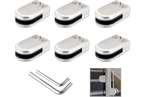 QitinDasen 6 Pezzi 6～8 mm (Taglia S) Vetro Morsetto Staffa, Clip per Vetro in Acciaio Inossidabile 304, Supporto in Vetro Regolabile Parte Posteriore Piatta (Argento)
