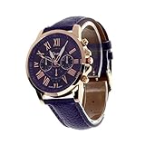 Valentinstag Uhren DELLIN Damenmode Genf römischen Ziffern Kunstleder analoge Quarz-Armbanduhr (Lila)