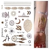 GOLD Tattoo, Flash Tattoos, Einmaltattoos, Traumfänger, Modeschmuck, Eule, Feder, LOVE, Stern, YS-18