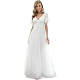 Ever-Pretty Women's Elegant Short Sleeves Empire V Neck Floor Length Lace Wedding Party Dress 00547