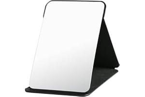 CLEMINSTA Espejo Plegable Portátil, 21x16 cm Espejo de Maquillaje Plegable, Espejo de Viaje, Espejos Compactos con Soporte Cuero de PU para Escritorio de Oficina, Tocador, Viaje (Negro)