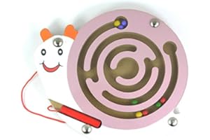 HappyToy Animal Mini Wooden Round Magnetic Wand Number Maze Interactive maze Magnet Beads Maze on Board Game City Traffic Eduactional Handcraft Toys (Pink Snail)