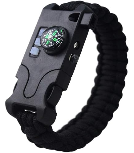 Bracelet De Survie Paracorde 7 Brins - 20 Outils - SOS LED - Boussole - Sifflet - Taille Réglable