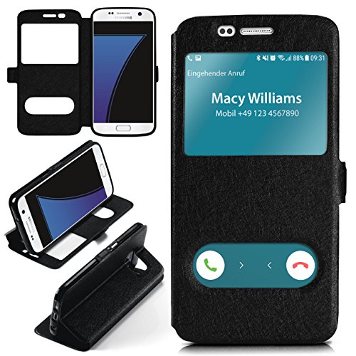 Samsung Galaxy S7 HÃ¼lle mit Sicht-Fenster Schwarz [OneFlow Comfort Cover] Stand-Funktion SchutzhÃ¼lle Ultra-Slim HandyhÃ¼lle fÃ¼r Samsung Galaxy S7 Case Flip Handy-Tasche
