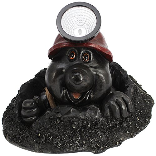 COM-FOUR® Dekofigur „Maulwurf-Bergmann“, Gartenfigur mit Solar LED Helmlampe, aus wetterfestem Polyresin, ca. 25x17cm - 5