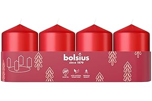 Bolsius – Świeca adwentowa – czerwona – 6 cm – Zestaw 4 sztuk – Świeca dekoracyjna – Z naturalnym woskiem roślinnym – Bez oleju palmowego
