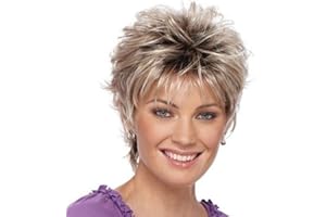 AIYLMZ Krótkie peruki damskie ze ścięciem pixie, warstwowe, naturalne, syntetyczne, pełne włosy, peruki dla kobiet, ombre, do codziennego użytku, do cosplay (brąz z szarym)