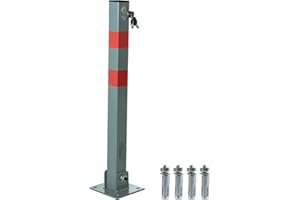 Hausen Folding Car Parking Barrier Post Vehicle Driveway Garage Security Bollard, 3 Keys Included with Each Barrier