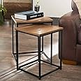 spot on dealz® Square nest of 2 tables black metal frame with solid Oak wooden effect side end modern nesting small bedside table living room furniture