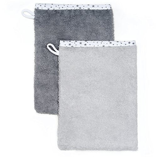 Baby Kapuzenhandtuch / Kapuzentuch 80×80 cm – inkl. 2 GRATIS Waschlappen – Schadstoffgeprüft nach Öko-Tex Standard 100 / Frottee – 100% Baumwolle – Sternchen Grau - 4