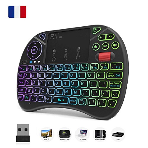 Original Rii X8 AZERTY, Mini clavier Rétroéclairé sans fil avec Touchpad, LED Rétro-éclairé, p Original Rii X8 AZERTY, Mini clavier Rétroéclairé sans fil avec Touchpad, LED Rétro-éclairé, p