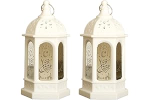 Hitopin 2PCS Ramadan Decoration Lantern, Lampada Decorativa Ramadan, Ramadan Decorative Light, Decorazione Lanterna Vintage, Lampada LED Eid Mubarak, per la Casa Musulmana, Festa Decorazione (Bianco)