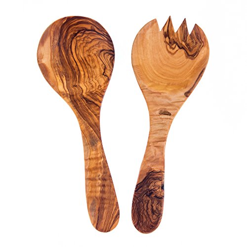 Serving Set of Salad Spoon & Fork Olive Wood Handmade 26cm (9.8