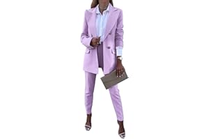 aromm 2pcs Women's Work Office Suits Elegant Long Sleeve Lapel Blazer & Trousers Clothing Set
