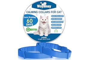 Woyamay Collare Calmante per Gatti, Collari Calmanti Feromoni Gatto Regolabile e Impermeabile, Naturale Anti-Ansia Collare Gatto Calmante per Gatti di Taglia Piccola, Media e Grande, Blu (2 Pezzi)