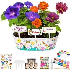 First Play - Paint Plant & Grow - Paint and Plant Flower Growing Kit | Gardening Kit Gifts for 3-10 Year Old Kids - 6 Paints, Metal Planter, Flower Seeds - Kids STEM & Crafts Science Kit