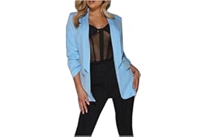 Anniestudio10® Women's Plain Full Lined Open Front Collared Italian Blazer Top Ladies 3/4 Ruched Sleeve Stylish Work Office Outerwear Coat Jacket Plus Size S-XL