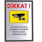 Usin Metal G&uuml;m&uuml;ş Yapışkanlı Kamera Kayıt İzlenme Uyarı Tabelası Levhası 14X20 CM