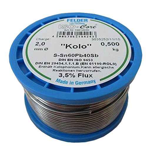 FELDER Kolophonium S-Sn60Pb40 Lötdraht Weichlötdraht div. Größe VPE 500g, Durchmesser:Ø 1.0 mm