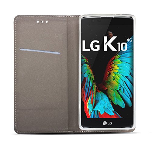 Moozy LG K10 Funda Plata - Flip cover Smart magn  tica Stand plegable y soporte de silicona