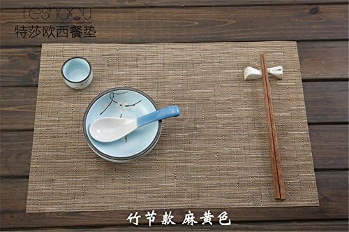 DIANZHUO Placemat 4Pcs Japanese-Style Placemat Pvc Environmental Protection Washed Insulation Pads Table Mats Plate Pad Bowl Pad Hotel Western Mats , , Slub, Hemp Yellow