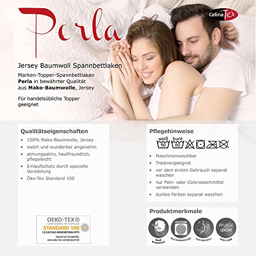 Topper Spannbettlaken 180×200 – 200×200 Jersey Mako-Baumwolle Spannbetttuch für Boxspringbetten-Topper 160g/m² CelinaTex Perla 0004266 dunkel-grau - 5