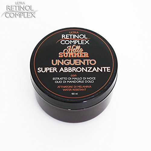 Retinol Complex - Crema super bronceadora con extracto de cáscara de nuez y aceite de almendras dulces, activadora de melanina y resistente al agua.150 ml.