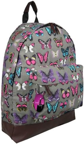 Hey Hey Handbags - Ladies Canvas Retro Print Backpack (Butterfly - Grey CANVAS)