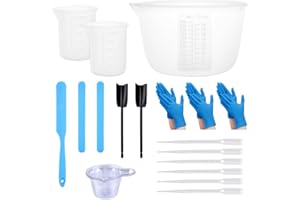 ANNTIM Vaso medidor de silicona epoxi, vaso mezclador de resina epoxi, vaso grande de 600 ml y 2 vasos de silicona de 100 ml para agitadores de resina epoxi, vasos dosificadores, pipetas, guantes de