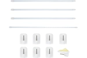 Minnhua 4 Piezas Barras de Cortina Extensible 40-70 cm Barra Ajustable Plástica de Cortina de Ventana + 8 Piezas Ganchos Autoadhesivos Barras de Tensión de Armario Blanco