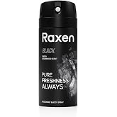 Raxen Erkek Deodorant Spreyi - Black Serisi - 150ml - Etkili Ter Kokusu &Ouml;nleyici - Al&uuml;minyumsuz ve Leke Bırakmayan Form&uuml;l - G