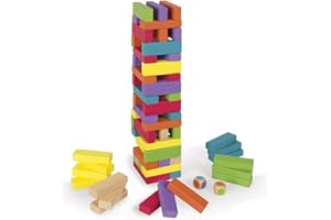 JANOD Equilibloc Color - Blocs de Construction en Bois - 60 Pièces - Jeu d'Adresse - Multicolor - Dès 3 Ans