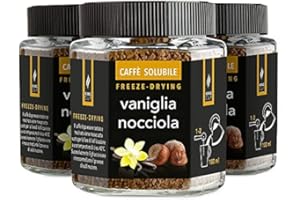 King Cup - 3 Tarros de 50gr cada uno de Café Soluble con Vainilla y Avellana, Café Instantáneo Saborizado con Extra Solubilidad, Ideal para Desayuno, Brunch, Café Helado, Sin Gluten, Vegano