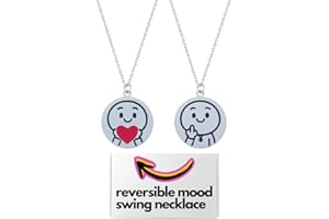 VELLICHOR EUROPE Funny Reversible Mood Expressive Stainless Steel Necklace with Dual-Sided 25mm Pendant - Playful Jewellery, 45cm Chain, Perfect for Everyday Wear & Gifts