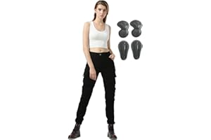 SHAIYOU Womens Motorcycle Trousers,Ladies Motorbike Protective Jeans Stretch Armoured Riding Motocross Racing Pants with Removable Armour and Multi-pockets (Black,L)