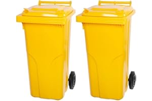PROREGAL SuperSparSet 2x 2-Rad-Mülltonne MGB | HDPE-Kunststoff | 120 Liter | Gelb | Mülltonne, Müllgroßbehälter, Mülleimer, Abfalltonne, Müllbehälter, Universaltonne