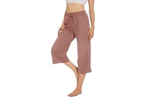 Fourindo Jogginghose Damen Sporthose Damen 3/4 Weites Bein Yogahose mit Taschen Leicht Bequeme Freizeithose Stoffhose High Waist Jogginghose für Sport Yoga Alltag